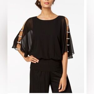 MSK Black Semi Sheer Jewel Embellished Top SzPS